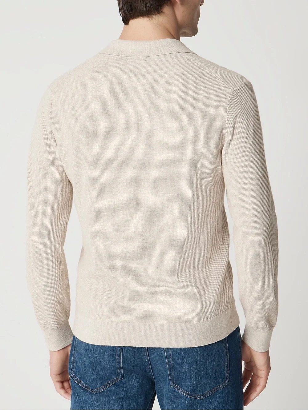 J. CREW Cotton waffle johnny-collar sweater-polo in Heather Stone L NWD $115